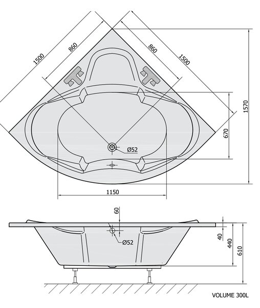Polysan Polysan, cada de colt SIMONA 150x150x45cm, alb, 94111