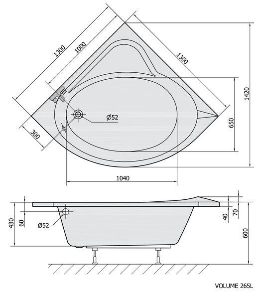 Polysan Polysan, cada coltar SIRIUS 130x130x45cm, alb, 49111