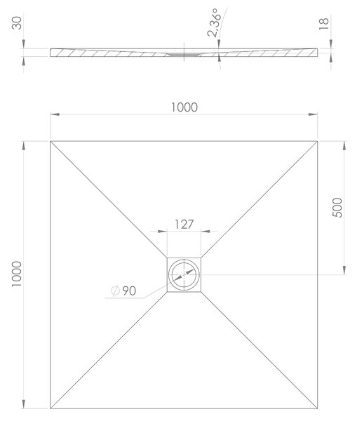 Polysan Polysan, cadă de duș din marmură turnată TRENECA cu dimensiune reglabilă 100x100cm, alb mat, 84301.11