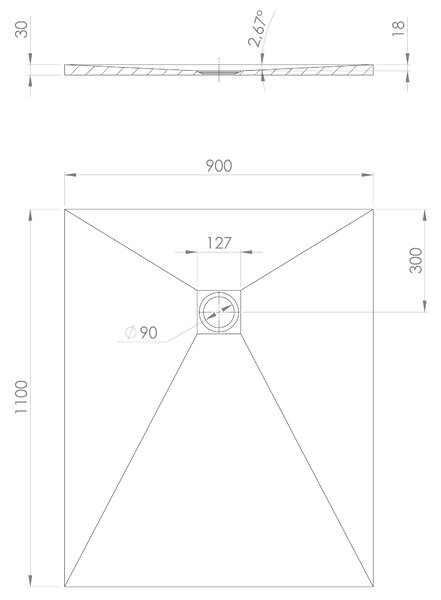 Polysan Polysan, cadă de duș din marmură turnată TRENECA cu dimensiune reglabilă 110x90cm, alb mat, 84314.11