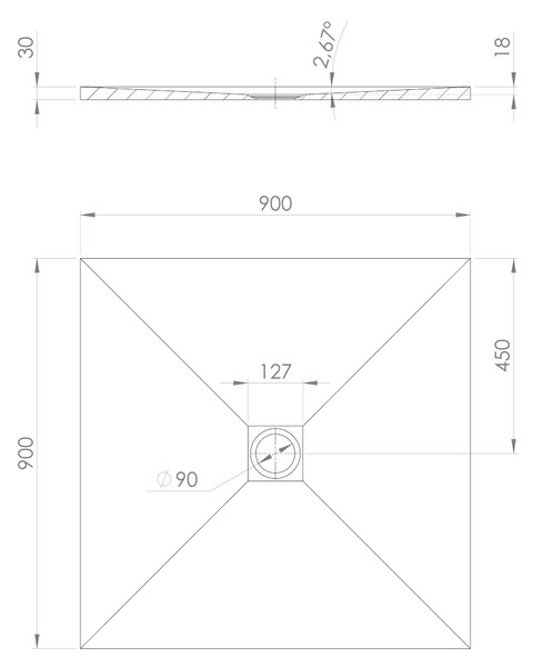 Polysan Polysan, cadă de duș TRENECA din marmură turnată cu posibilitate de reglare a dimensiunii 90x90cm, negru mat, 84300.21