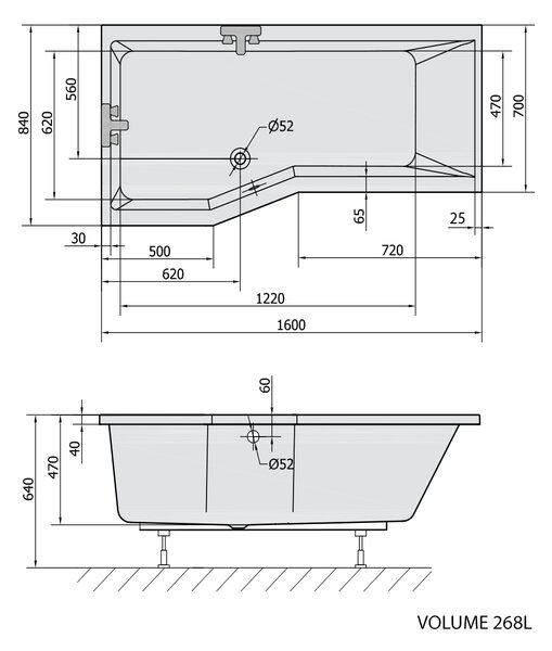 Polysan Polysan, VERSYS L cada asimetrică 160x84x70x47cm, alb, 14611