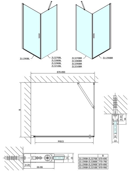 Polysan Polysan, Zoom Line Paravan de duș pătrat negru 900x900mm varianta L/P, ZL1290BZL3290B