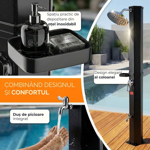 Duș solar cu capac HAVANA, 35 l, negru Casaria
