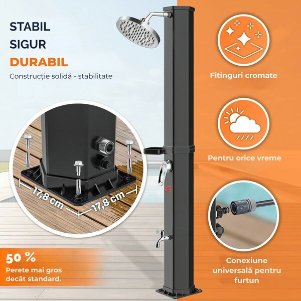 Duș solar cu capac HAVANA, 35 l, negru Casaria