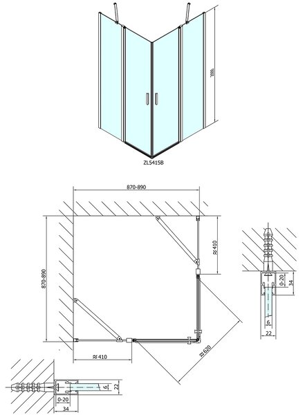 Polysan Polysan, paravan de duș pătrat ZOOM LINE BLACK 900x900mm, sticlă transparentă, ZL5415B