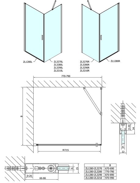 Polysan Polysan, paravan de duș pătrat Zoom Line 800x800mm varianta L/P, ZL1280ZL3280