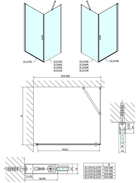 Polysan Polysan, paravan de duș dreptunghiular Zoom Line 700x800mm varianta L/P, ZL1270ZL3280