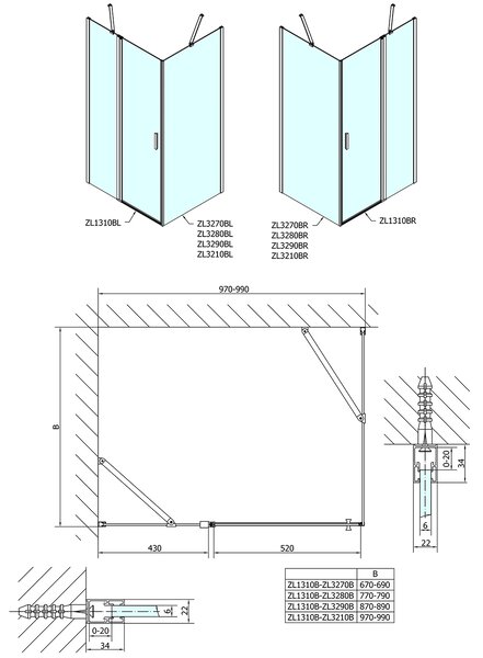Polysan Polysan, Zoom Line Paravan de duș pătrat negru 1000x1000mm varianta L/P, ZL1310BZL3210B