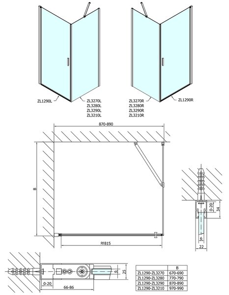 Polysan Polysan, paravan de duș dreptunghiular Zoom Line 900x800mm varianta L/P, ZL1290ZL3280