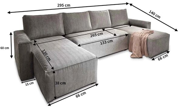 Coltar in forma de U SMART COSARO 295x140 cm, albastru inchis