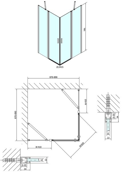 Polysan Polysan, paravan de duș pătrat ZOOM LINE 900x900mm, sticlă transparentă, ZL5415
