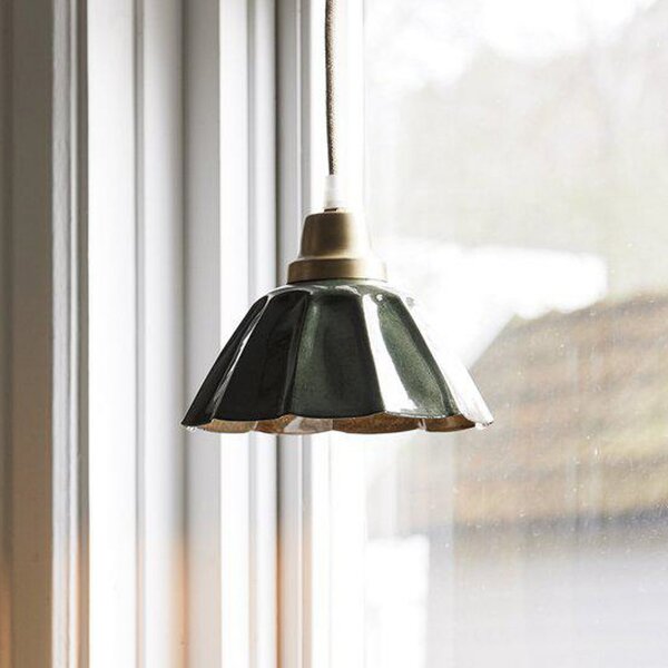 PR Home Lampă suspendată Ester, verde, Ø 17 cm, fier, cu priză, Verde, Camera de zi / sufragerie, Metal, Vintage