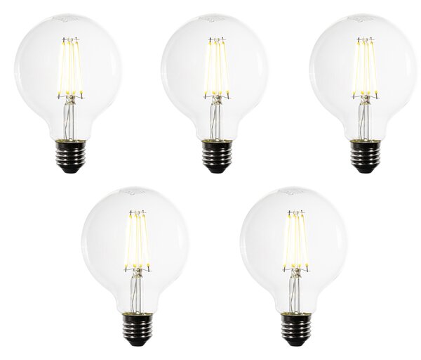 Set de 5 Becuri LED E27 cu Filament Clar G95 3.8W 806 lm 3000K