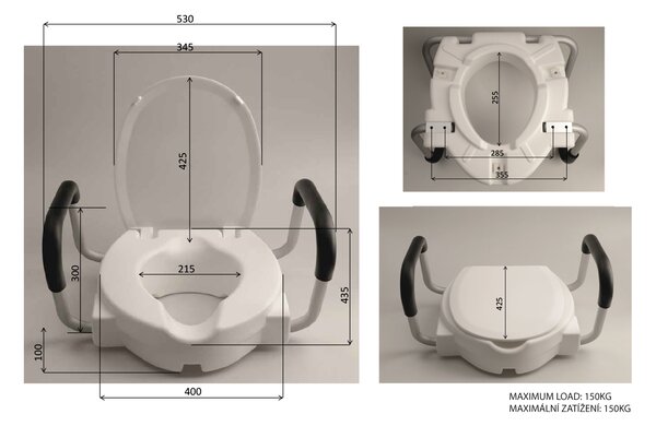 Ridder Ridder, scaun toaletă ridicat 10 cm, cu mânere, alb, A0072001