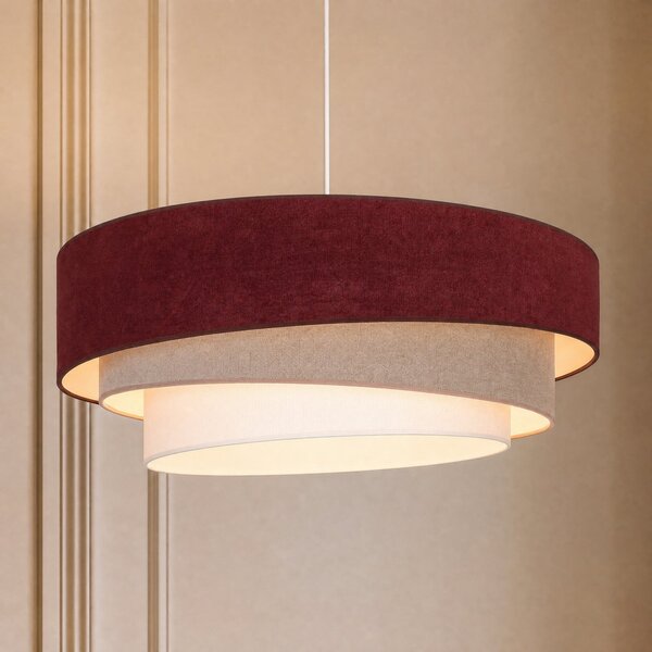 Duolla Lampă suspendată Trio, roșu închis/bej, Ø 60 cm, material textil, E27, Roșu, Camera de zi / sufragerie, Țesătură / Textil, Viața tânără