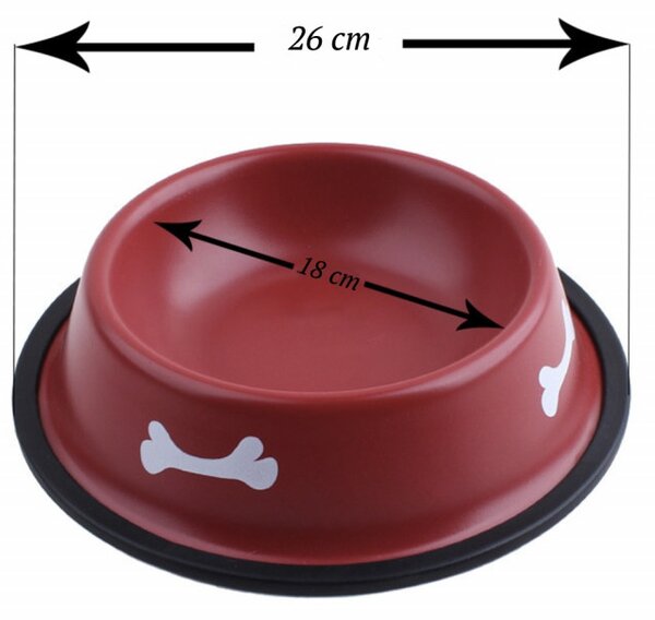 Castron metalic pentru mancare sau apa la caini, Pufo Puppy, antirerapant, rosu
