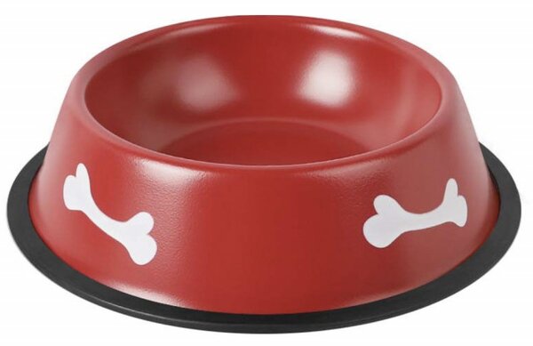 Castron metalic pentru mancare sau apa la caini, Pufo Puppy, antirerapant, rosu