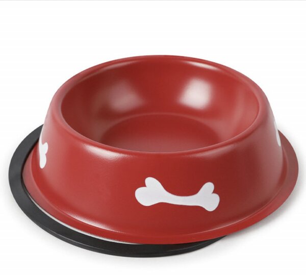 Castron metalic pentru mancare sau apa la caini, Pufo Puppy, antirerapant, rosu