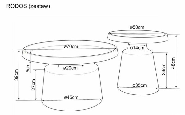 Set 2 măsuțe cafea RODOS, bej mat, metal