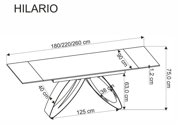 Masa extensibila HILARIO, travertin/casmir, piatra sinterizata/metal