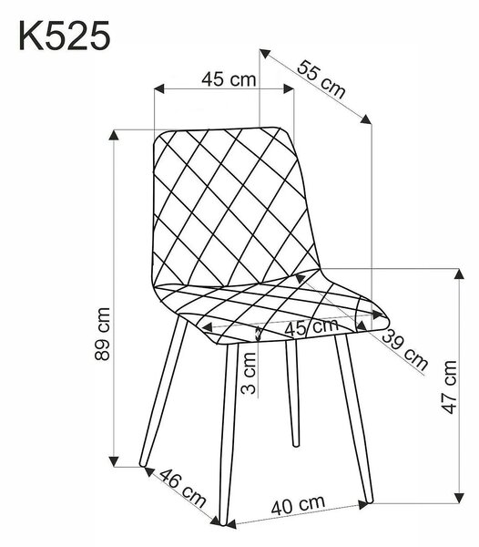 Scaun K525, bej/stejar, stofa catifelata/metal, 45x55x89 cm