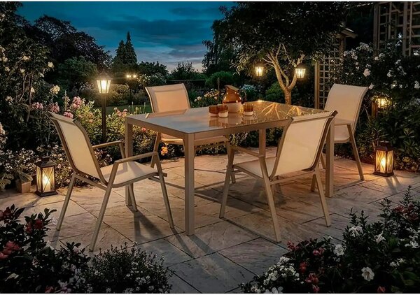 Masa gradina HOVER, bej/cappuccino, sticla/metal, 150x90x75 cm