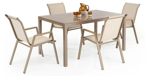 Masa gradina HOVER, bej/cappuccino, sticla/metal, 150x90x75 cm