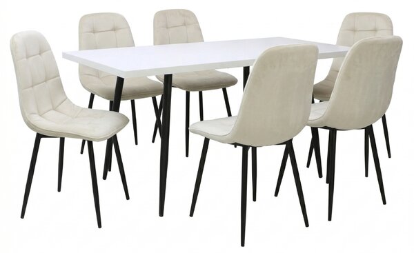Set masă extensibilă Lisabona Albă cu 6 Scaune Gya Crem