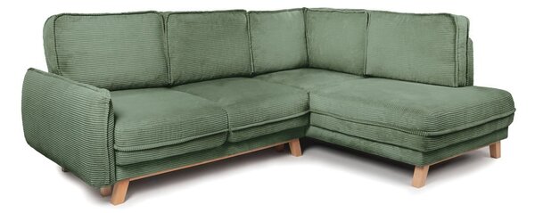 Colțar verde deschis extensibil cu tapițerie din catifea reiată (cu colț pe partea dreaptă) Tori – Bonami Selection