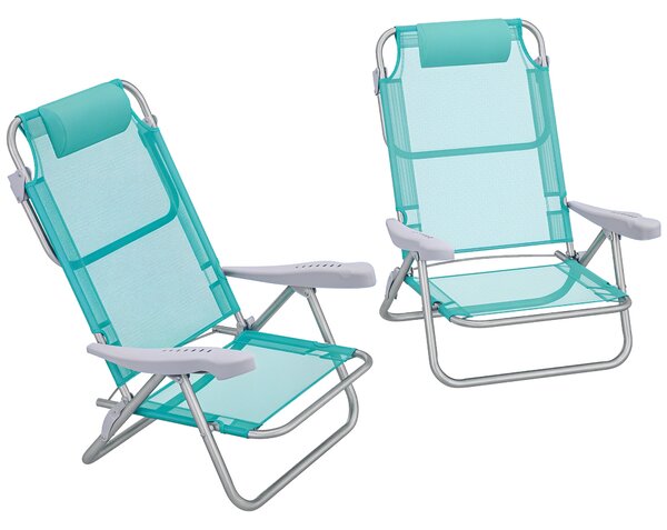 Outsunny Set 2 Scaune de Camping Pliabile cu Tetieră Căptușită și Spătar Reglabil în 6 Poziții, 62x65x80 cm, Albastru | Aosom Romania