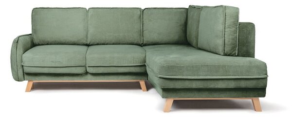 Colțar verde deschis extensibil cu tapițerie din catifea reiată (cu colț pe partea dreaptă) Tori – Bonami Selection