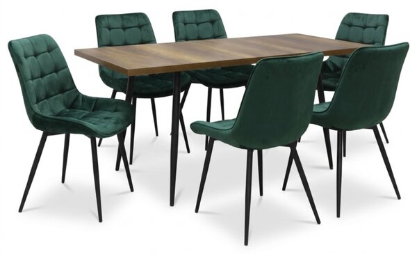 Set masă extensibilă Lisabona Nuc cu 6 Scaune Onix Verde Închis