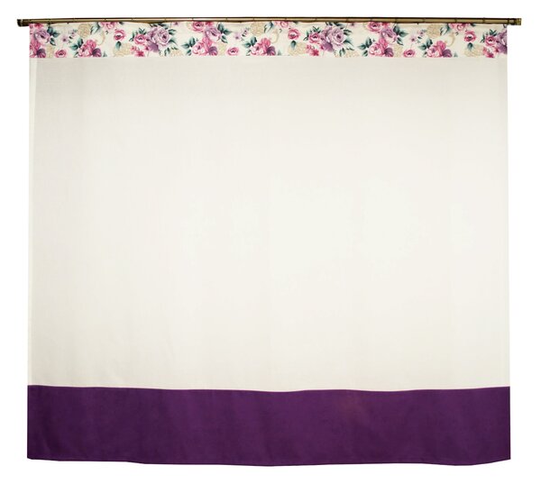 Perdea din in cu flori mov, 170x145 cm