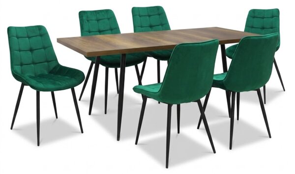 Set masă extensibilă Lisabona Nuc cu 6 Scaune Onix Verde