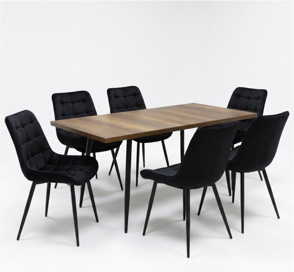 Set masă extensibilă Lisabona Nuc cu 6 Scaune Onix Negru