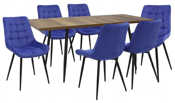 Set masă extensibilă Lisabona Nuc cu 6 Scaune Onix Albastru