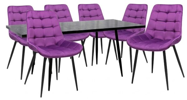 Set masă extensibilă Lisabona Negru Marmorat cu 6 Scaune Onix Mov