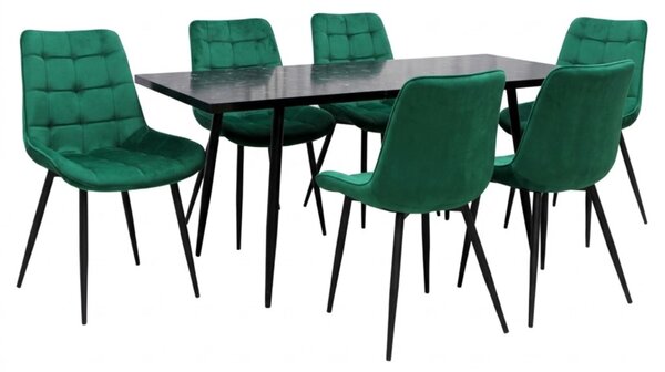 Set masă extensibilă Lisabona Negru Marmorat cu 6 Scaune Onix Verde
