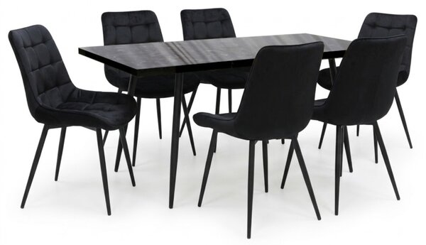 Set masă extensibilă Lisabona Negru Marmorat cu 6 Scaune Onix Negru