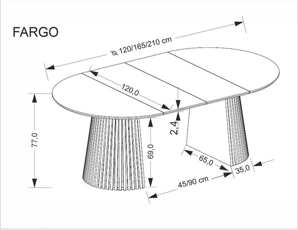 Masa extensibila FARGO, nuc, 120/210x120x77 cm
