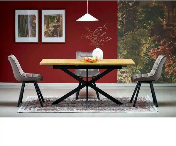 Masa extensibila HOLTER, stejar auriu/negru, 120/160x80x76 cm