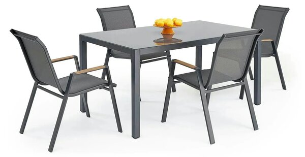 Masa gradina HOVER, gri/gri antracit, sticla/metal, 150x90x75 cm