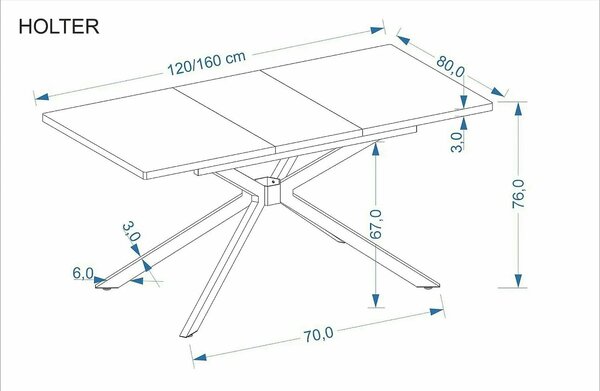 Masa extensibila HOLTER, stejar auriu/negru, 120/160x80x76 cm