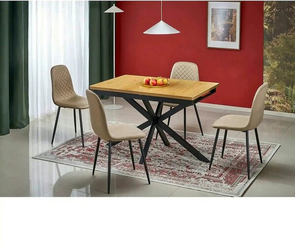 Masa extensibila HOLTER, stejar auriu/negru, 120/160x80x76 cm