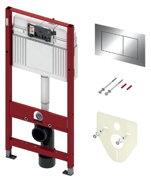 Tece Teceprofil, SET 4 în 1 modul de instalare încastrat pentru WC suspendat h112 l50 cm + buton cromat + mâner + izolație fonică, 9400412