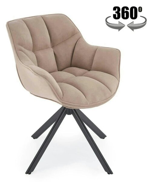 Scaun rotativ K610, bej/negru, stofa catifelata/metal, 65x64x79 cm