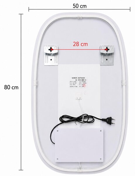 Erga Malatya, oglindă ovală LED cu încălzire și control tactil, 80 × 50 cm, ERG-YKA-MR.MALATYA-50X80