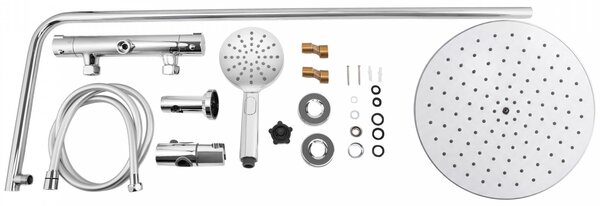 Erga Dubai, set de duș cu baterie termostatică și cap de duș de 30 cm, cromat, ERG-YKA-BP.DUBAJ-THERM-30-CHR