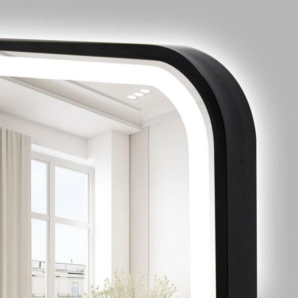 Erga Sari, oglindă LED cu ramă neagră, încălzire și control tactil, 80 × 60 cm, negru mat, ERG-YKA-MR.SARI-BLK-60X80